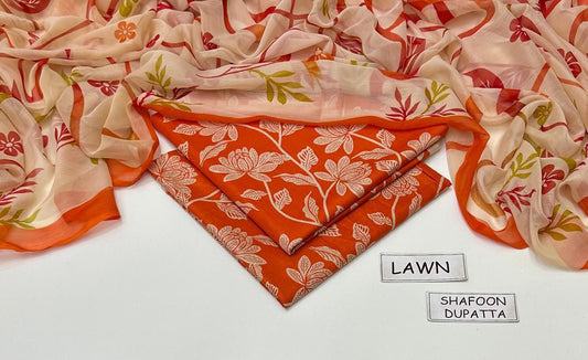 3PC Lawn Suit 90/70 with Digital Chiffon Dupatta