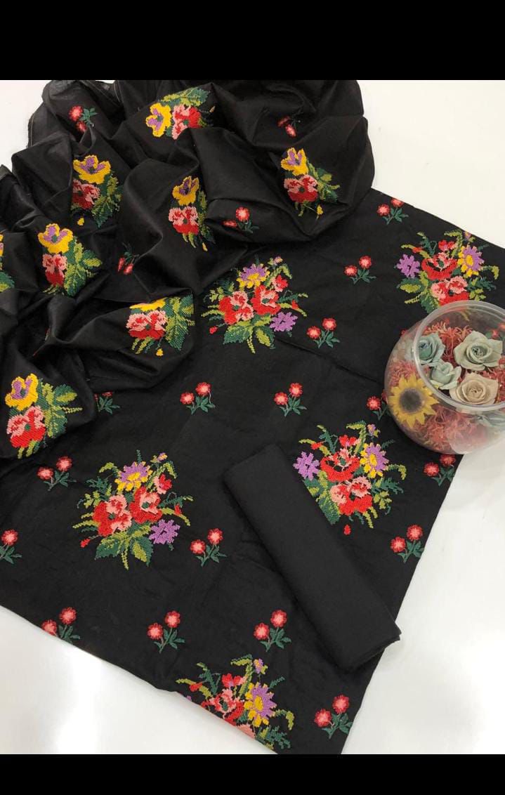 ✨ Elegant Cross Stitch Embroidered 3 Piece Suit – Premium Quality