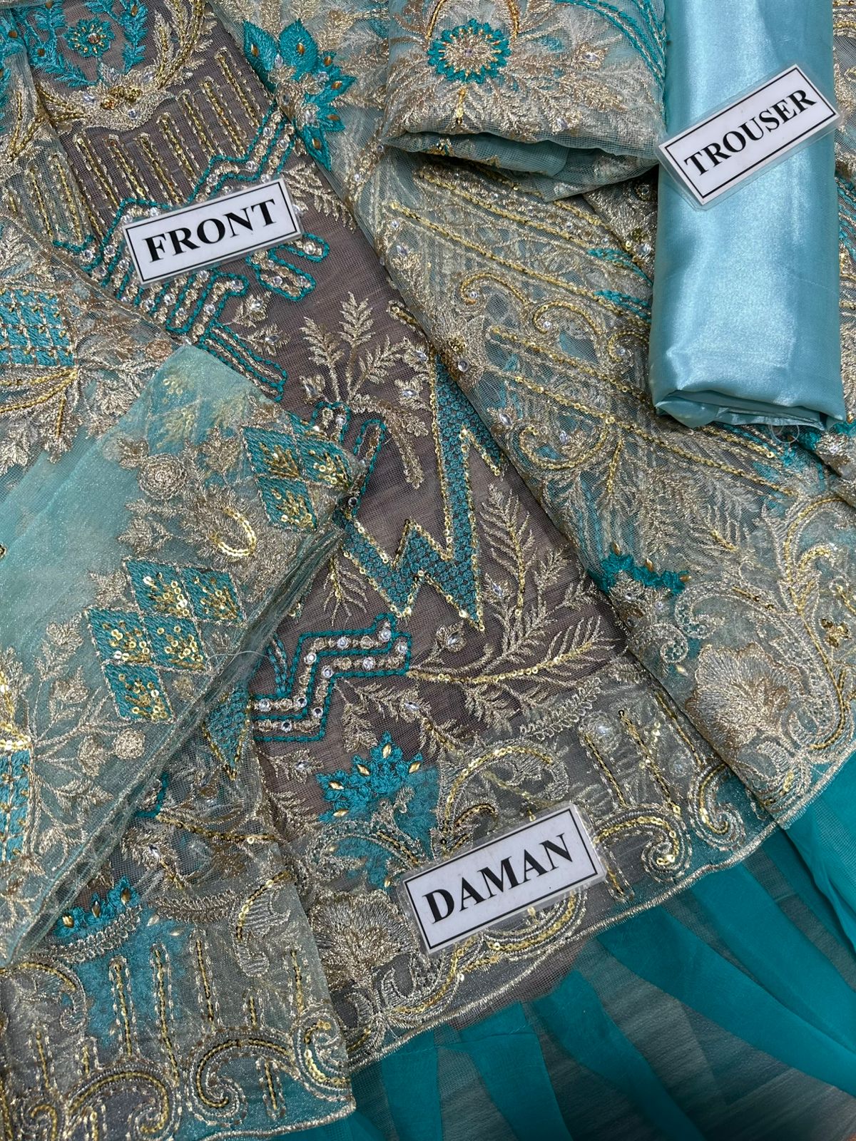 Premium Net Frock with Heavy Sequence Work & Satin Silk Trouser