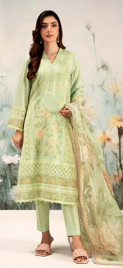 Luxury Lawn 3-Piece Unstitched Suit with Heavy Embroidered Front & Ready-to-Wear Monark Dupatta