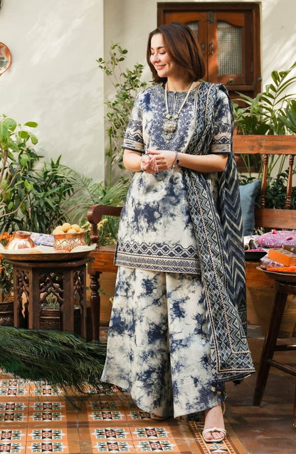Elegant 3 Piece Unstitched Lawn Suit with Chiffon Dupatta – Embroidered Details