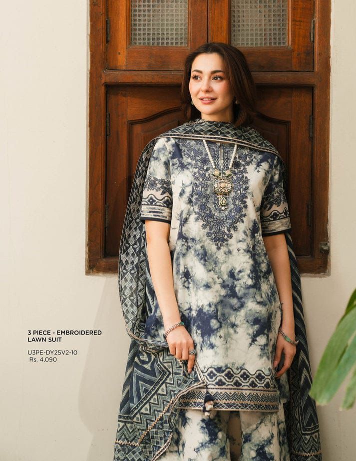 Elegant 3 Piece Unstitched Lawn Suit with Chiffon Dupatta – Embroidered Details