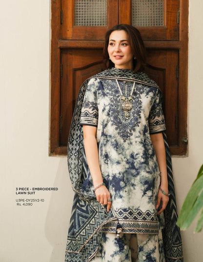 Elegant 3 Piece Unstitched Lawn Suit with Chiffon Dupatta – Embroidered Details