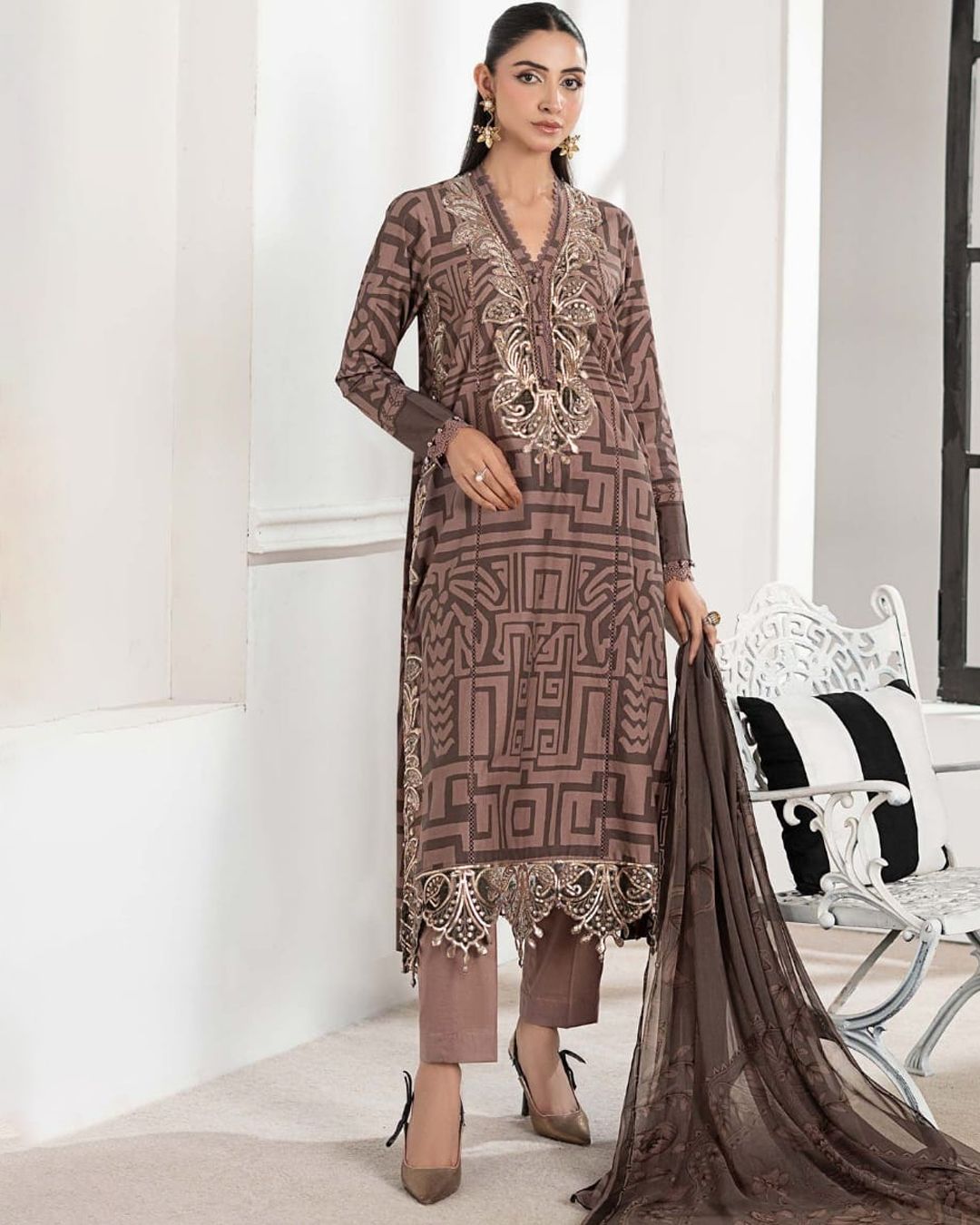 Digital Printed Lawn Dress with Embroidered Neck & Chiffon Dupatta
