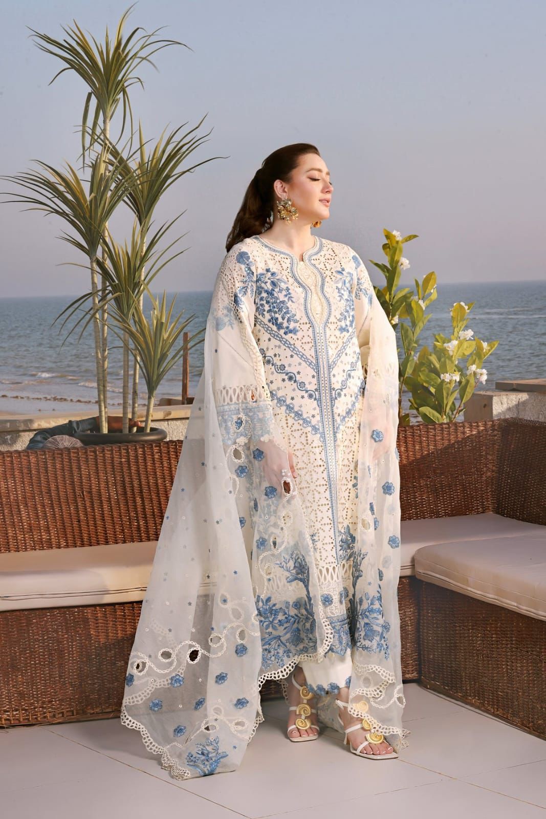 Luxury Lawn 3-Piece Unstitched Suit with Heavy Chickenkari Embroidery & Khaddi Net Dupatta