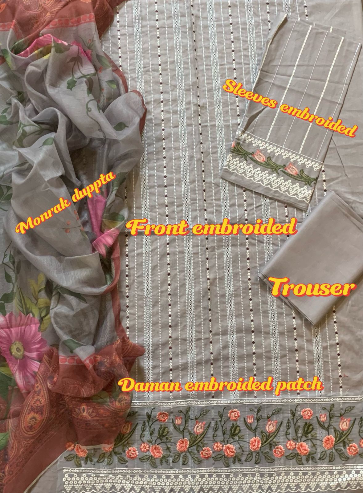Premium Lawn Collection – Heavy Chickenkari Embroidered Suit with Digital Printed Monark Dupatta