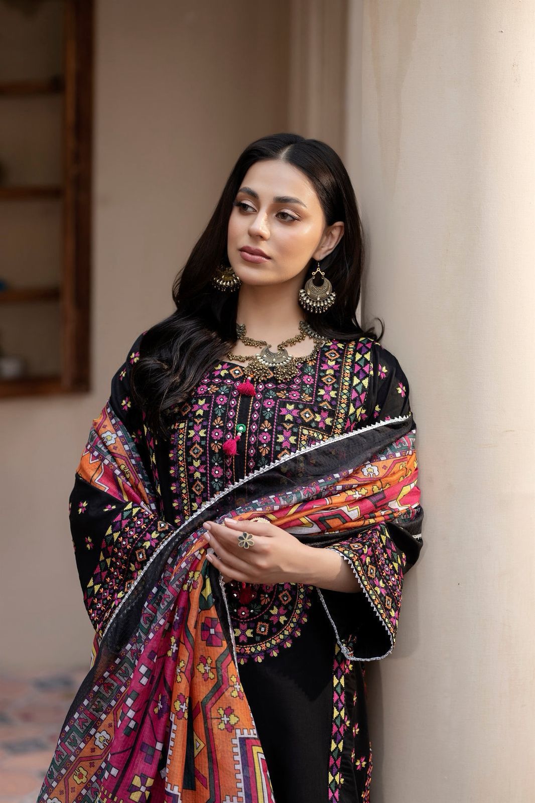 Luxury Lawn 3-Piece Unstitched Suit with Heavy Embroidery & Digital Printed Monark Dupatta