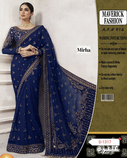 Luxury Wedding Saree – Heavy Embroidered Net with Sequence & Stone Work (King Copy)