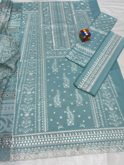 3PC Heavy Embroidered Airjet Lawn Suit