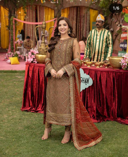 Luxury Formal Chiffon Heavy Embroidered 3-Piece Suit with 4-Side Border Dupatta