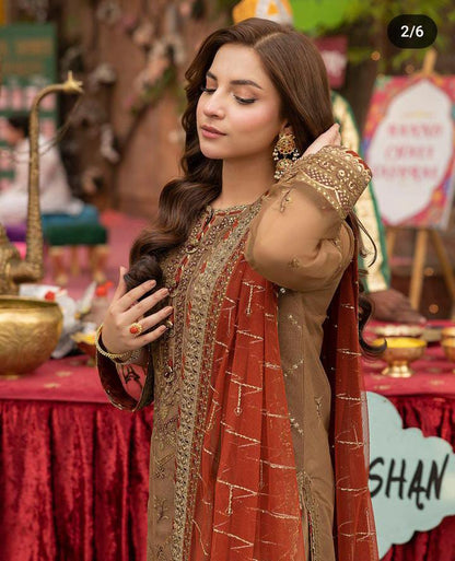 Luxury Formal Chiffon Heavy Embroidered 3-Piece Suit with 4-Side Border Dupatta
