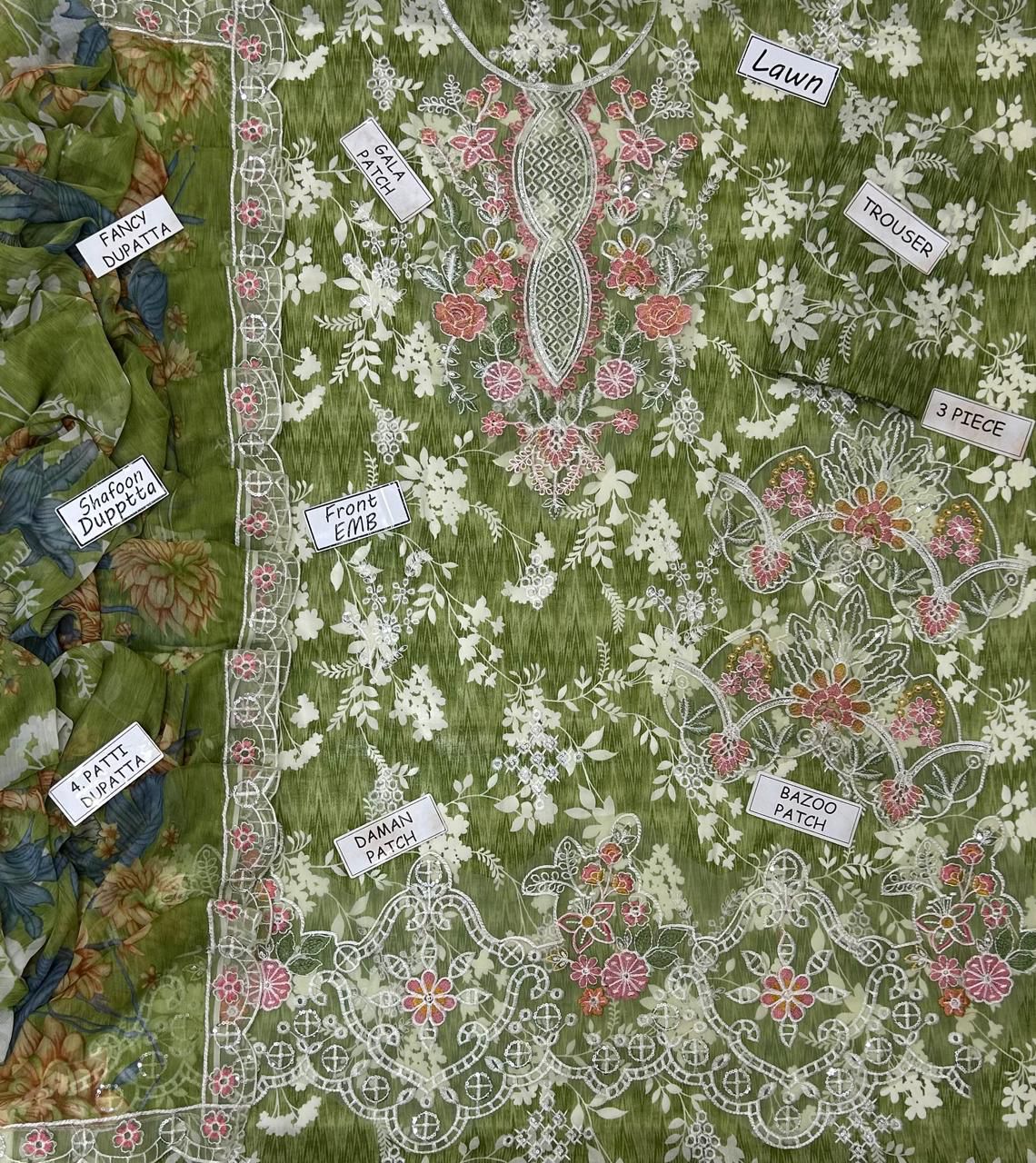 Premium 3 Piece Lawn – Digital Printed with Heavy Embroidery