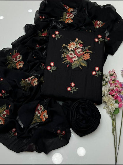 ✨ Elegant Cross Stitch Embroidered 3 Piece Suit – Premium Quality
