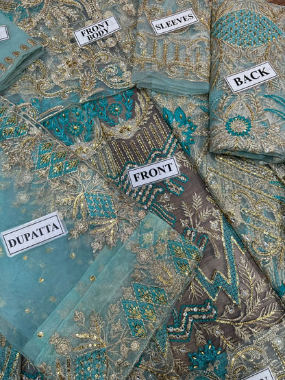 Premium Net Frock with Heavy Sequence Work & Satin Silk Trouser