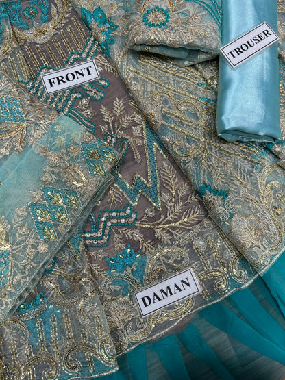 Premium Net Frock with Heavy Sequence Work & Satin Silk Trouser