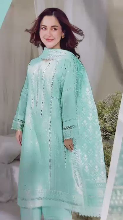 3PC Heavy Embroidered Airjet Lawn Suit